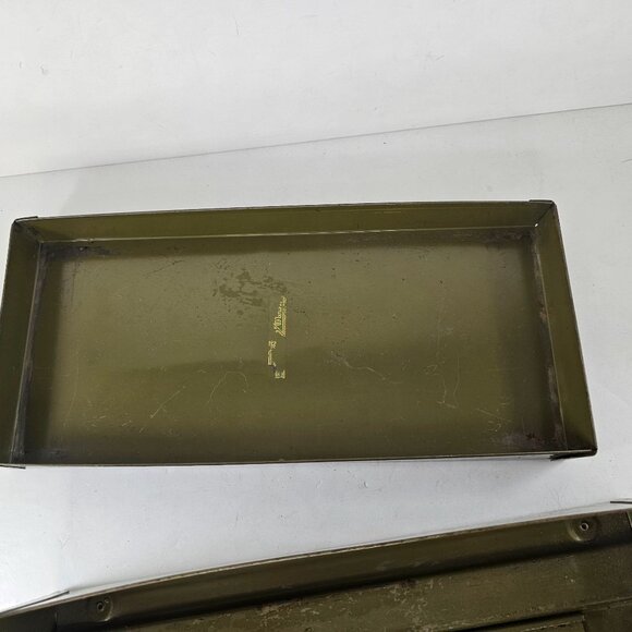 Vintage Metal File Storage Box Olive Green Distressed Finish With Lid Bankers - Picture 9 of 12